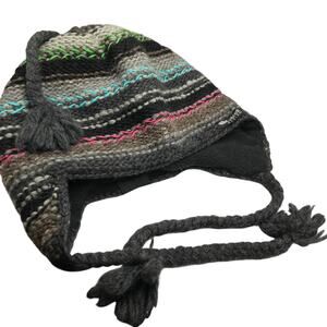 Everest Designs Gray Striped Wool Fleece Lined Trapper Hat Adult OS Ski Outdoors